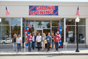 Red White Blue Grand Opening Vinyl Banner Patriotic Storefront Lifestyle