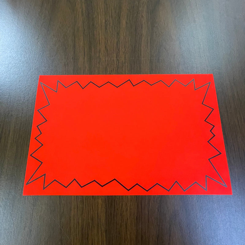 Red Fluorescent Starburst Shelf Signs – 11"W x 7"H – 100 Price Signs per Pack
