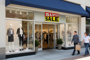 Super Sale Vinyl Banner 8x3 Retail Storefront Lifestyle with Product Image