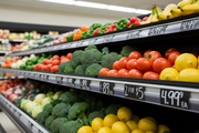 Supermarket shelf with accordion pricing strips