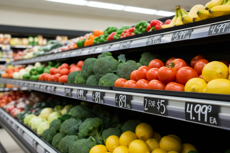 Supermarket shelf with accordion pricing strips