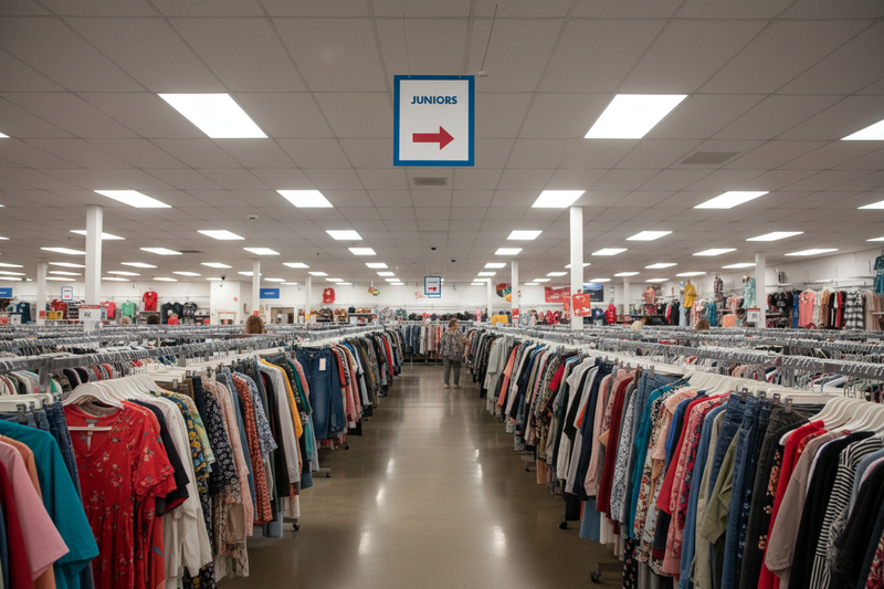 Thrift Store Juniors Hanging Aisle Marker Sign Lifestyle
