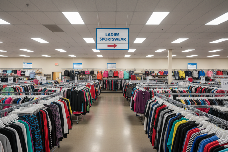 Thrift Store Ladies Sportswear Hanging Aisle Marker Sign Lifestyle