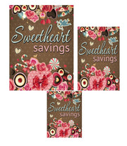 Floral-themed 'Sweetheart Savings' wallet with decorative elements on a white background