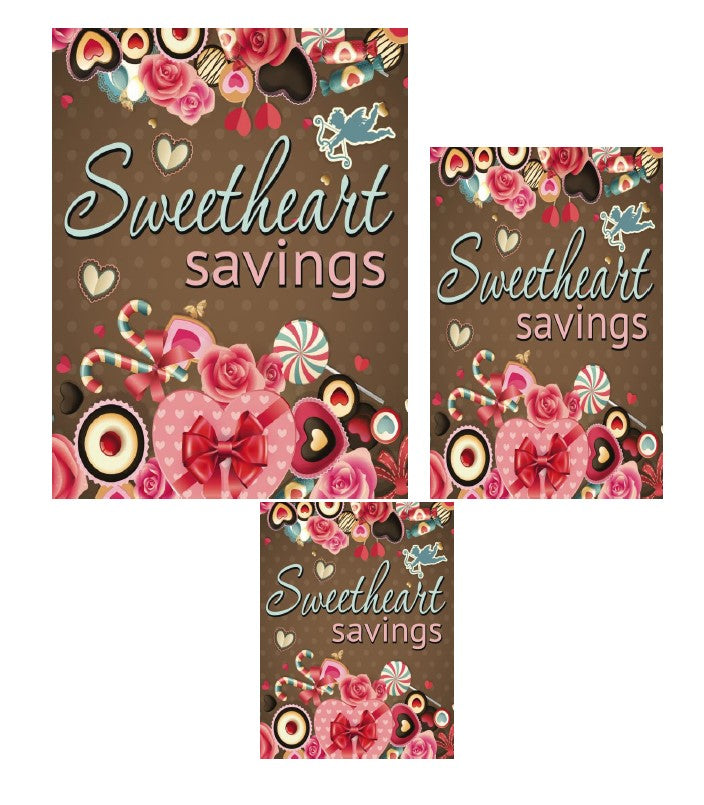 Floral-themed 'Sweetheart Savings' wallet with decorative elements on a white background
