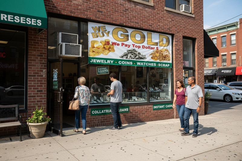 We Buy Gold Vinyl Banner Pawn Shop Storefront Lifestyle