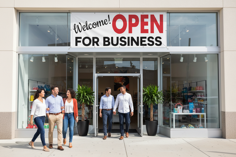 Welcome Open for Business Banner Retail Lifestyle