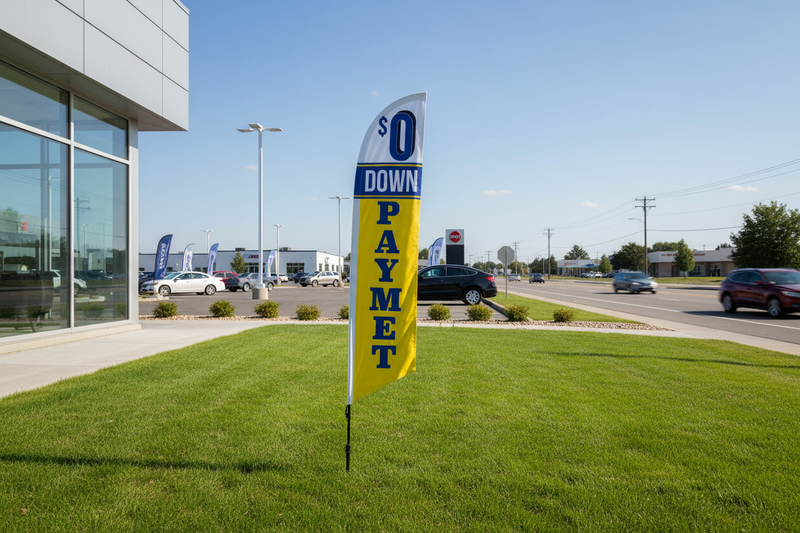 Zero Down Payment feather flag lifestyle image