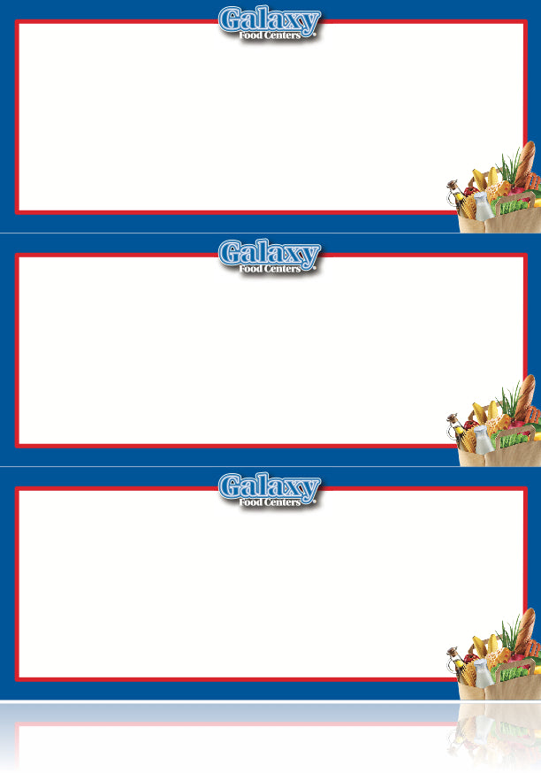 Galaxy Food Centers Grocery Shelf Signs- 8.5"W x 11"H- 3 UP-Laser Compatible-300 signs