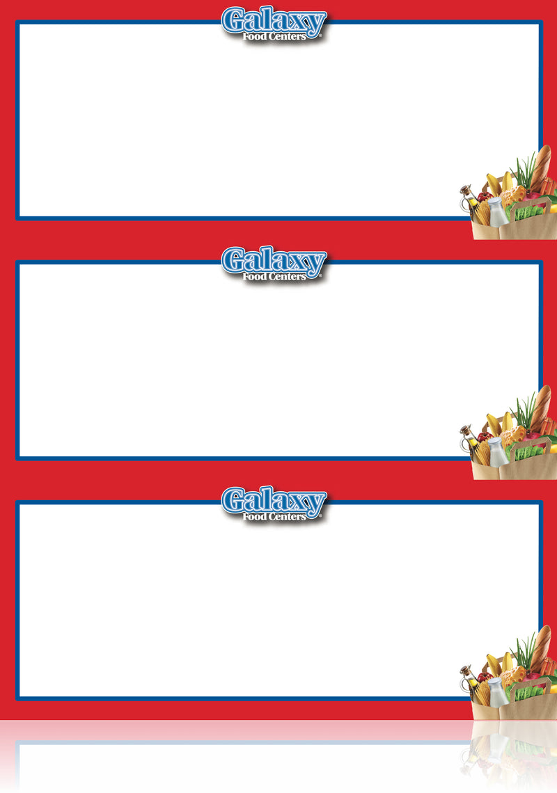 Galaxy Food Centers Meat Department Shelf Signs- 3 up Laser Compatible-300 signs