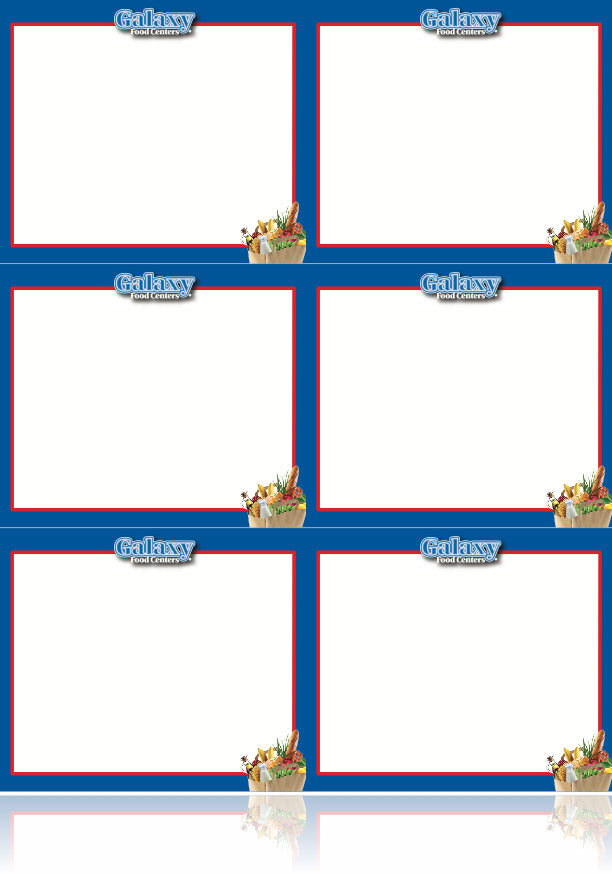 Galaxy Food Centers Grocery Shelf Signs -8.5"W x 11"H- 6 up Laser Compatible -600 signs