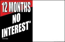 12 Months No Interest Shelf Sign Price Cards-11"W x 7"H-10 pieces