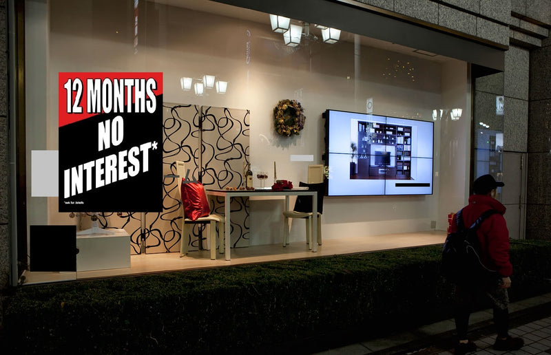 12 Months No Interest Window Signs Poster-36" W x 48" H