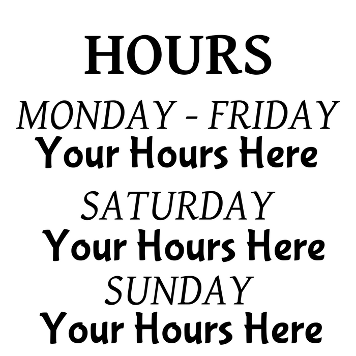 Store Hours Static Clings-White