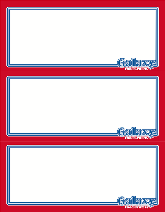 Galaxy Food Center Shelf Signs-Meat- 8.5"W x 11"H- 3 up per sheet-Laser Compatible-300 signs