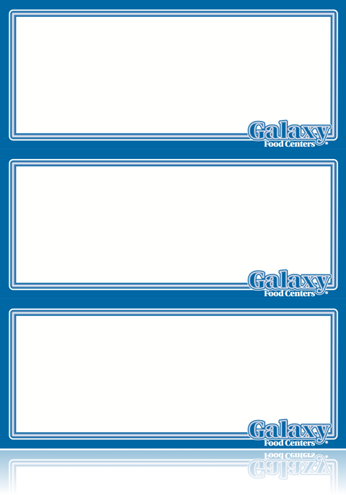 Galaxy Food Centers Shelf Signs-Grocery- 8.5"W x 11"H- 3 up per sheet-Laser Compatible -300 signs - screengemsinc