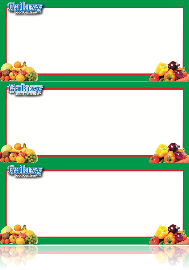 Galaxy Food Center Green Shelf Signs- 3 UP Laser Compatible-300 signs