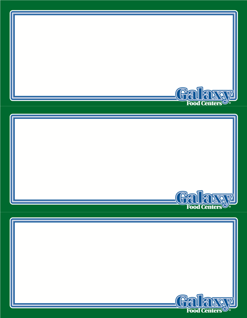 Galaxy Food Center Shelf Signs-Produce- 8.5"W x 11"H- 3 up per sheet-Laser Compatible-300 signs