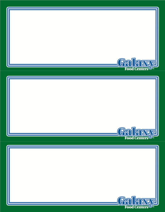Galaxy Food Center Shelf Signs-Produce- 8.5"W x 11"H- 3 up per sheet-Laser Compatible-300 signs