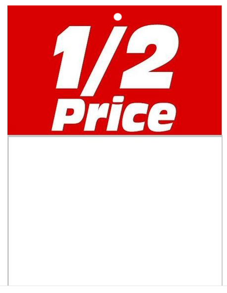 1/2 Price Sale Tags-3.5 W x 5.5 H-100 Price Tags — screengemsinc
