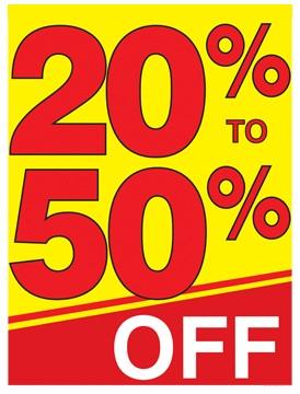 20% to 50% Off Price Tags-5" W x 7"H-100 signs