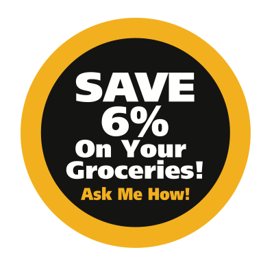 Save 6% on your Groceries Employee Buttons 
