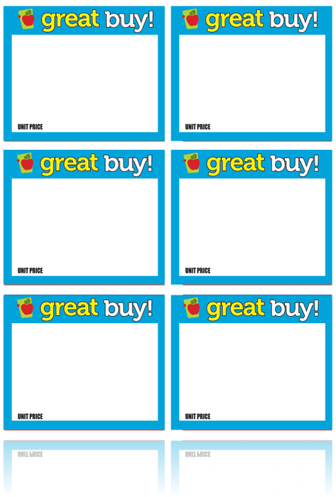 Great Buy Shelf Signs-Price Cards-Laser Printer Compatible-6 signs per sheet- 600 signs