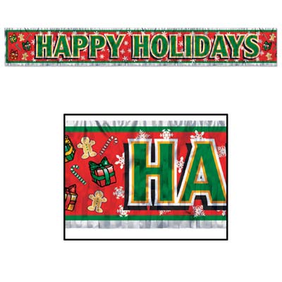 Happy Holidays Fringed Metallic Banners-12 pieces