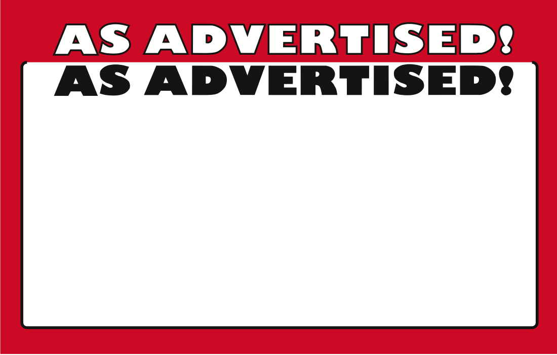 As Advertised Shelf Signs Price Cards-Red & Black-7" W x 5.5" H-100 signs - screengemsinc