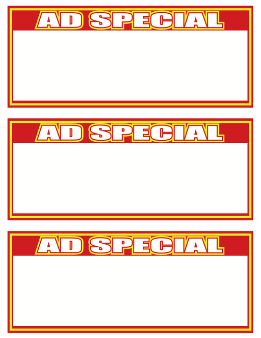 Ad Special Shelf Signs Price Cards-Laser Compatible-3 signs per sheet-300 signs - screengemsinc