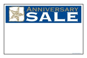 Anniversary Sale Shelf Signs Price Cards-11" W x 7" H -10 signs