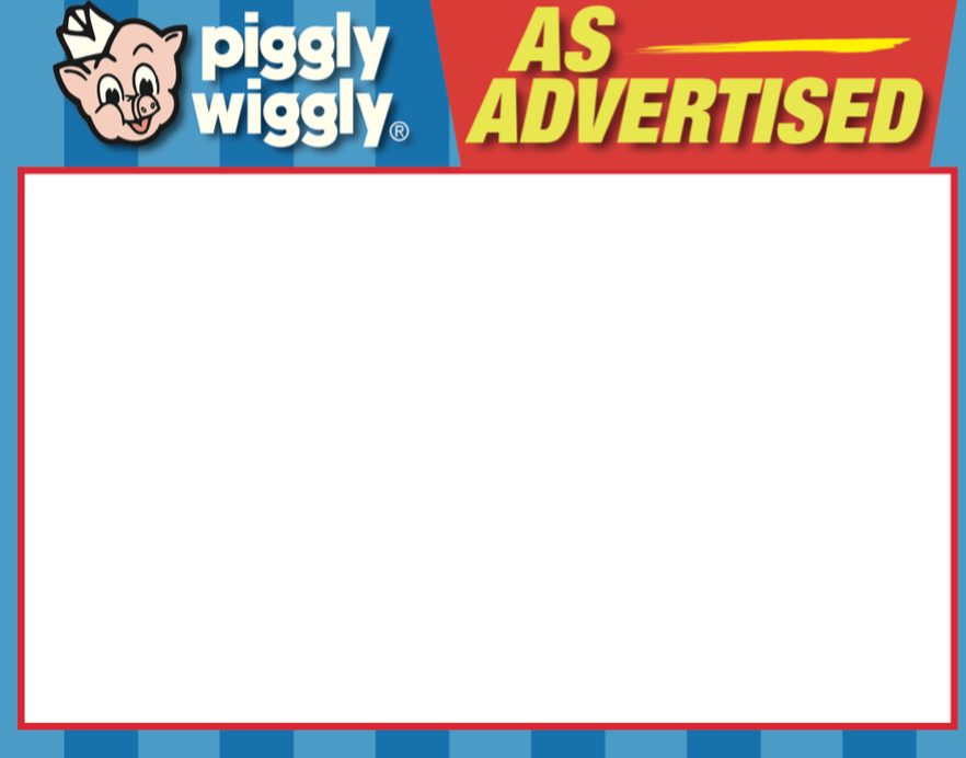 Piggly Wiggly Supermarket As Advertised Shelf Signs-5.5"W x 3.5"H-100 signs