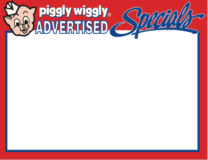 Piggly Wiggly Supermarket Advertised Special 1UP Laser Compatible Shelf Signs-11"W x 8.5"H -100 signs