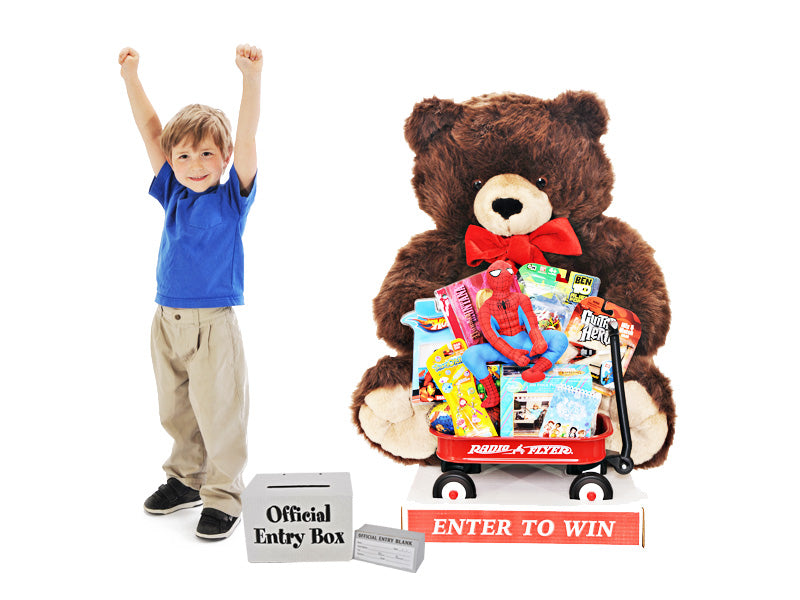 Christmas Holiday Bear with Toy Filled Wagon -Giant Enter to Win-Promotional Giveaway Item - screengemsinc
