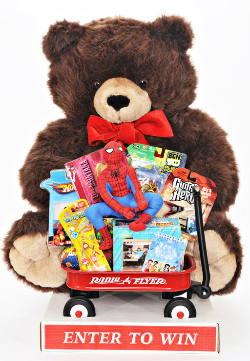 Christmas Holiday Bear with Toy Filled Wagon -Giant Enter to Win-Promotional Giveaway Item - screengemsinc