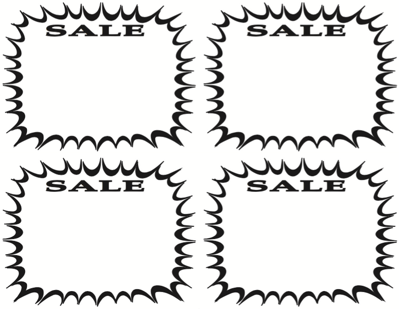 Black & White Sale Starburst Shelf Signs Price Cards-4 UP Laser- 400 signs