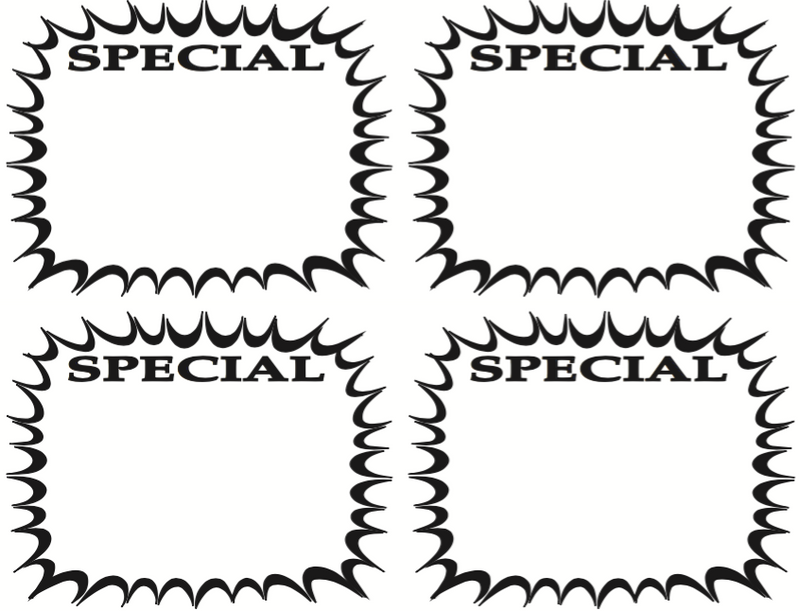 Black & White Special Starburst Shelf Signs Price Cards-4 UP-400 signs