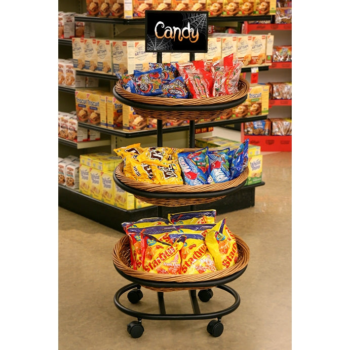 Black Metal 3-Tier Mobile Oval Wicker Basket Stand - 23"W x 56"H x 28"D