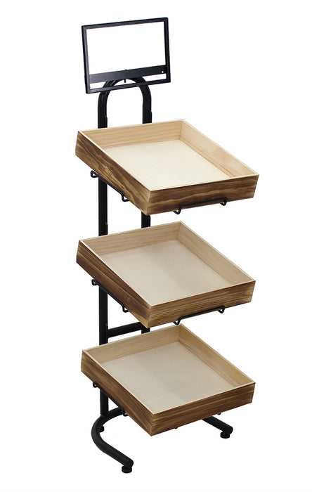 Floor Stand Display Rack with 3 Wooden Crates-47" H
