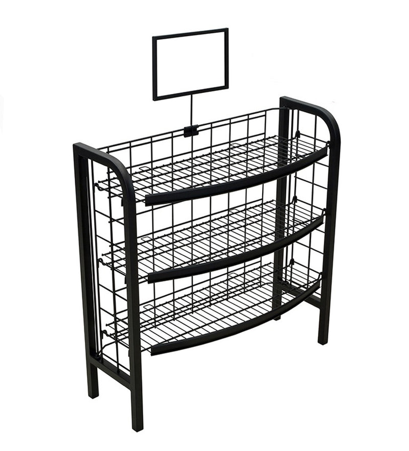 Black 3 Shelf Metal Display Rack & Sign Holder
