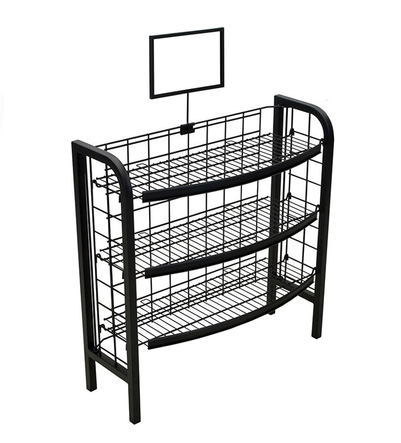 Black 3 Shelf Metal Display Rack & Sign Holder — screengemsinc