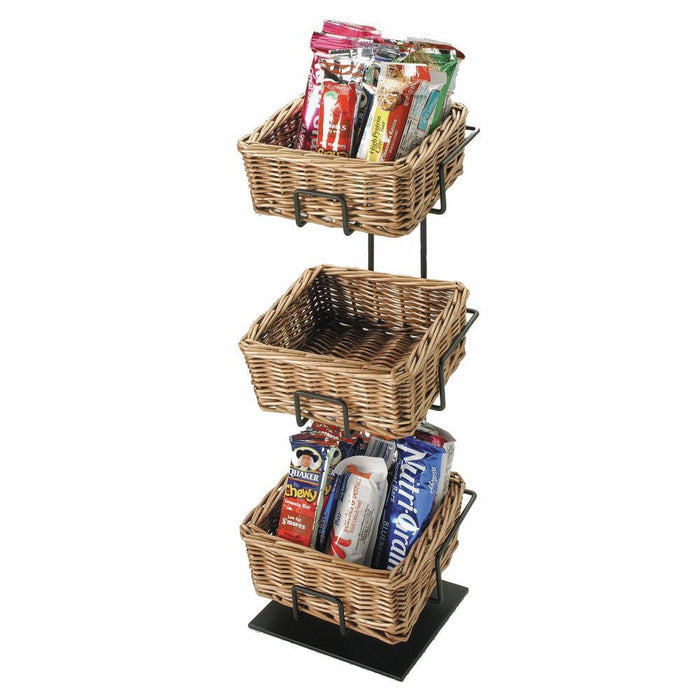 Black Wire 3-Tier Stand with Wicker Baskets