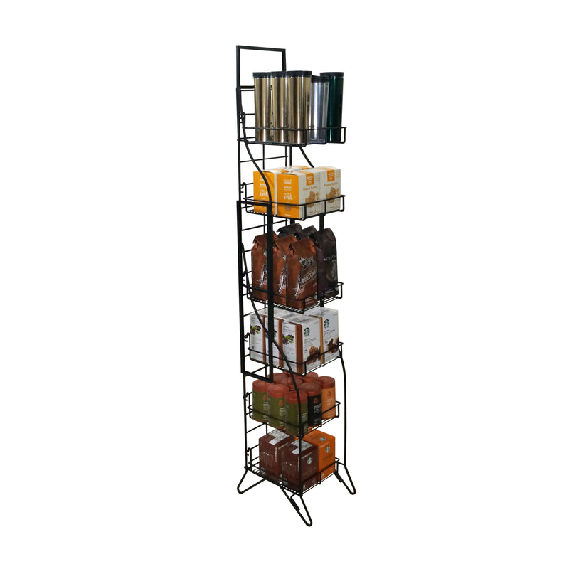 Black Wire Fold-Up 6 Shelves Display Rack with Sign Holder