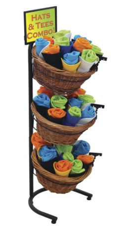 Black Metal 3-Tier Basket Stand With 3 Brown Wicker Baskets - 15 1/2"L x 8 1/2"W x 41"H