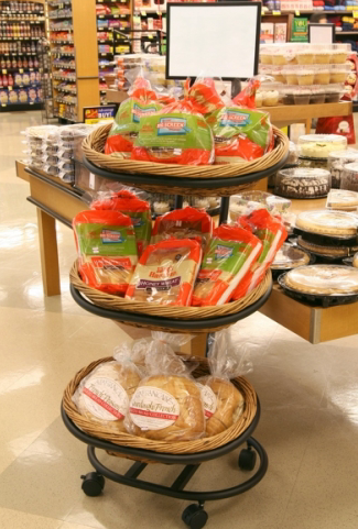 Black Metal 3-Tier Mobile Oval Basket Stand with Mesh Liners- 23"W x 56"H x 28"D