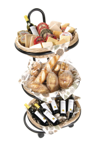 Black Metal 3-Tier Mobile Oval Wicker Basket Stand - 23"W x 56"H x 28"D