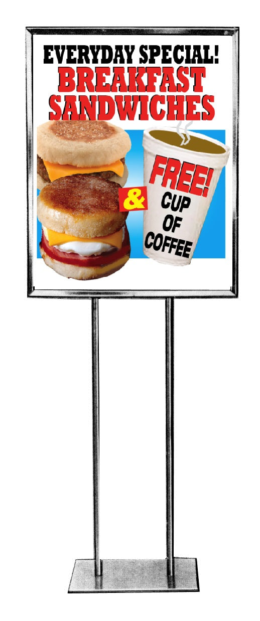 Breakfast Sandwiches Floor Stand Stanchion Sign