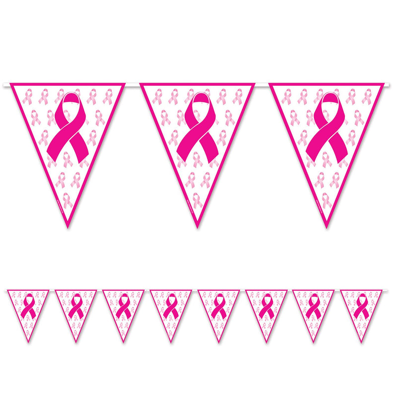 Breast Cancer Awareness Pink Ribbon Pennant Set, 12 Pieces