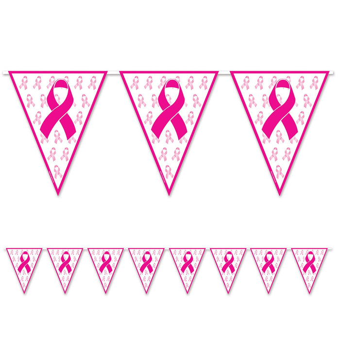 Breast Cancer Awareness Pink Ribbon Pennants-12 pieces