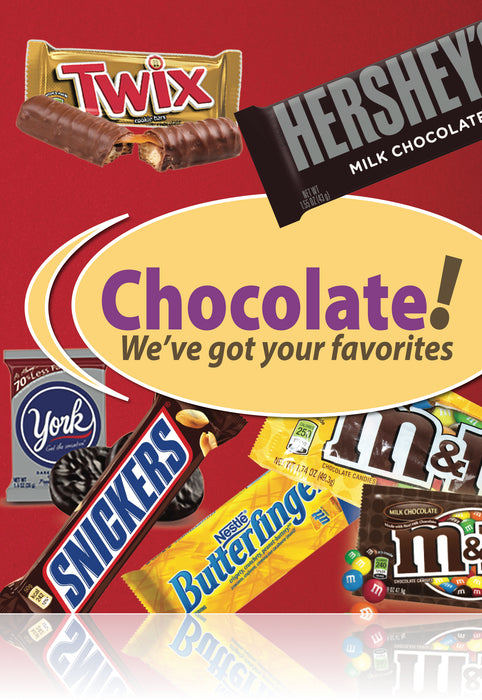 Chocolate Candy Bars Floor Stand Stanchion Sign-22" W x 28" H